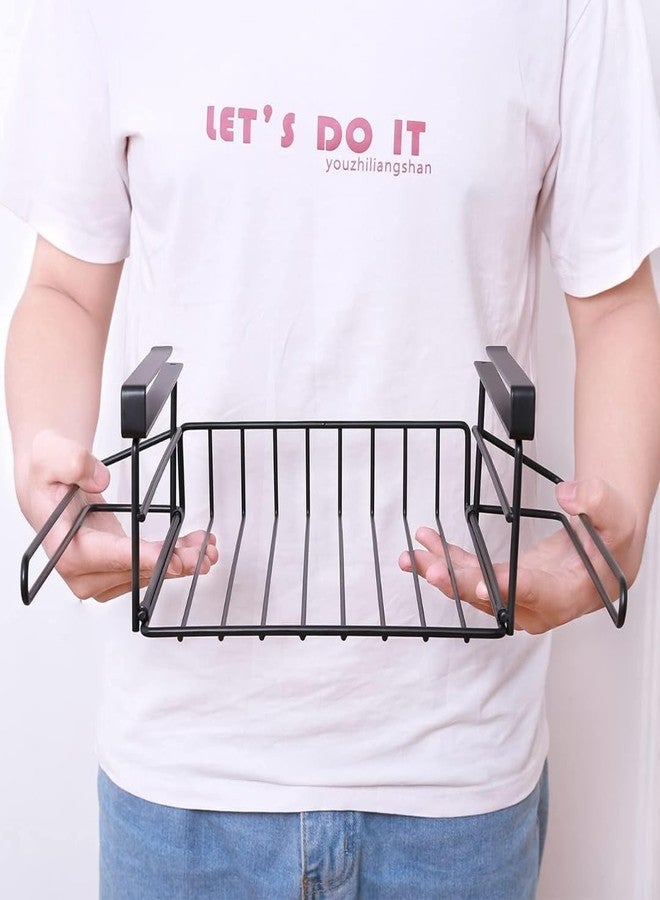 Go Hooked Under Shelf Storage Basket,2 Pack,Under Cabinet Hanging Basket Organizer with Tissue Holder,Under Cabinet Storage Shelf Wire Baskets for Kitchen Pantry Bathroom (Black (2) - Image 2